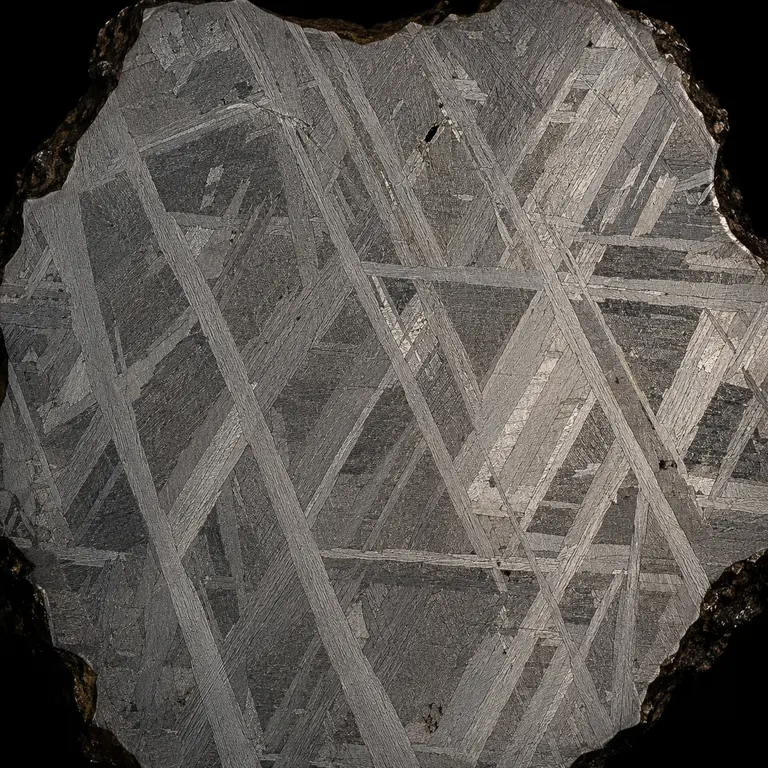 Makroansicht der kristallinen Widmanstätten-Struktur eines Eisenmeteoriten
