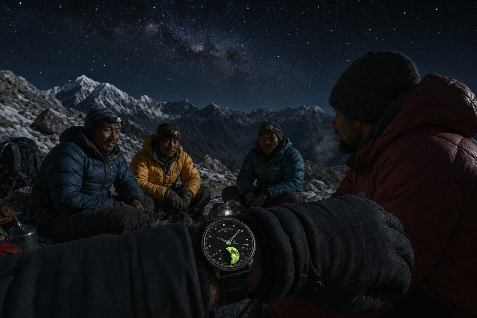 Schaumburg Watch MooN Universe No. 02 am Handgelenk bei Nacht im Himalaya
